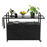 Carrito Bar Exterior Ratan Con Ruedas Compatible Con Patio V