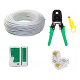 Kit 100m Cabo Rede Branco Testador + Alicate + 50 Plugs Rj45