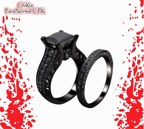 Anillo De Compromiso Negro Con Argolla De Matrimonio Gótico