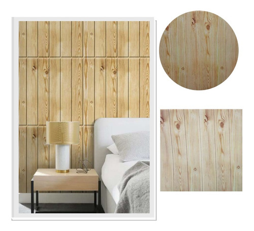 Revestimiento De Muralla 3d Lámina Madera Beige Pack 10