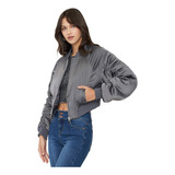 Bomber Mujer Satín Poliéster Reciclado Gris Corona