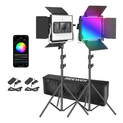 NEEWER 2 Luces de Panel 660 RGB Luz de Video LED con Control de aplicación Kit de iluminación para fotografía con Soportes y Bolsa | Meses sin interés