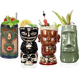 Conjunto De 4 Copas Tiki De Cerámica, Exóticas Y Divertidas