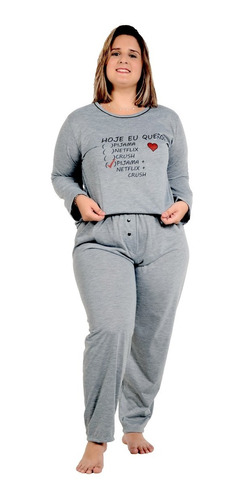 Pijama De Frio Longo Plus Size Happy Malha Inverno
