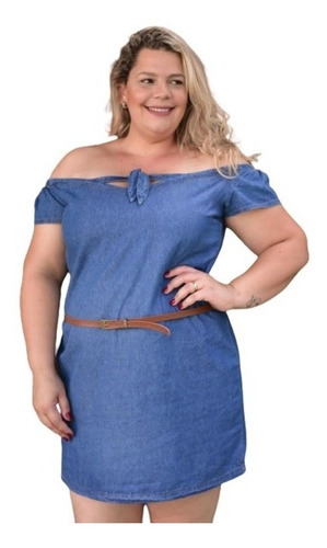 Vestido Jeans Manga Longa Plus Size