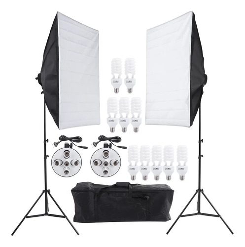 Kit Softbox De 50x70 Con 5 Ampolletas Mas Pedestal Y Bolso