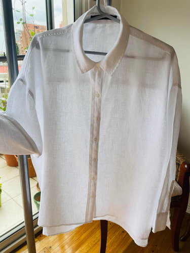Camisa Lino Marca Akianara Talle L , Nueva Color Blanco