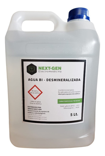 Agua Bidestilada Para Equipos De Estetica 5 Litros 