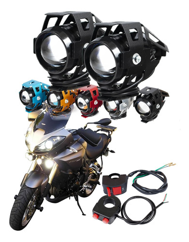 Juego Faros Led Lupas Moto Universal Tres Pasos Estrobo U5