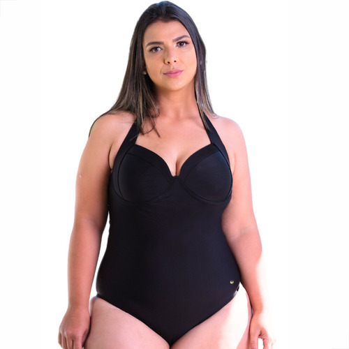 Maiô Plus Size Disfarça Barriga Com Bojo Em Lycra Poliamida