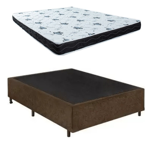 Cama Suede Marrom Box Casal + Colchão D33 8 Cm