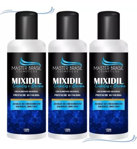 Serum Mixidil Masculino Crescimento Força Cabelo Barba 3 Un