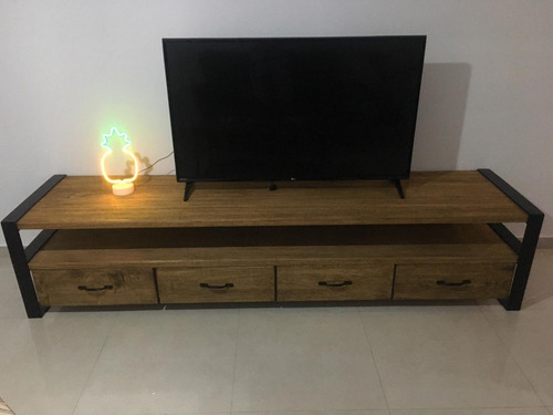 Modular Rack Para Tv Estilo Industrial En Hierro Y Madera