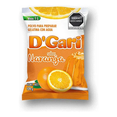 Polvo para Preparar Gelatina con Agua Sabor Naranja 120g D'gari | MercadoLibre