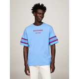 Playera Azul Claro Franjas En Manga Tommy Hilfiger Hombre