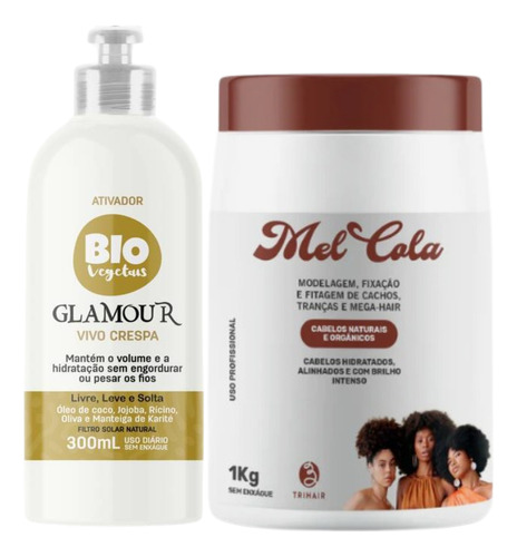 Kit Mel Cola 1kg + Ativador Vivo Crespa Bio Glamour 300ml