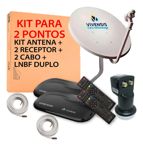 Kit Vivensis Antena+2 Receptores+lnbf Vivensis+2 Kits Cabos