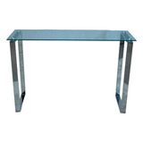 Mesa Recibidora Consola Iron Vidrio C/ Patas Acero Inox.