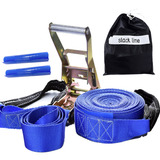 Slackline Azul Cinta 10m Catraca + Alças + Bolsa Brinde