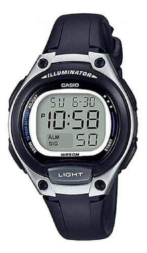 Relógio Casio Feminino Standard Lw-203-1av Digital Correia Preto Bisel Preto Fundo Positivo