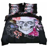 Juego De Cama 3d Flor Calavera Textiles Para El Hogar R...