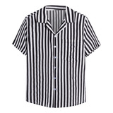 Blusa Casual Para Hombre B, Botones, Playa, Estampado De Ray