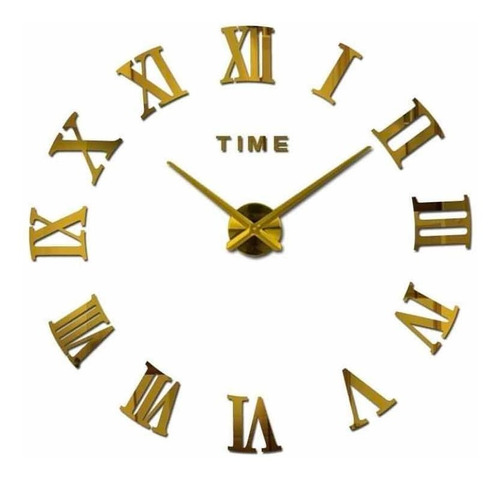 Reloj De Pared 3d  Tamaño Mini 50 X 50 Cm Color Dorado