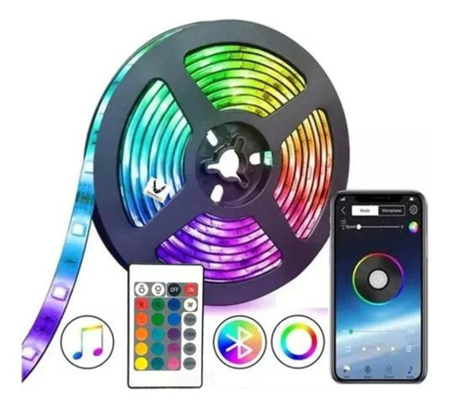 Cinta Led Rgb Bluetooth Luces Usb Tv Hogar Música 5mts Luz Colores 110v