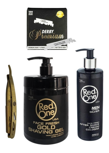 Redone Aftershave+ Gel Afeitar 1l+portanavaja Gold+navajas