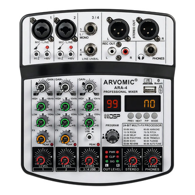 Mezcladora analógica Arvomic ARA-4\u002Fmixer amplificada de 4 Canales consola sonido 99 USB | Meses sin interés