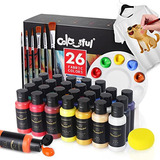 Set De Pintura Tela 6 Pinceles, 1 Paleta, 26 Colores, K...