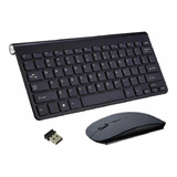 Kit Mini Teclado Mini Mouse Sem Fio 2.4g Ultra Slim Black