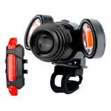 Farol Lanterna Bike 3funções  Zoom  Recarregável + Led Verm