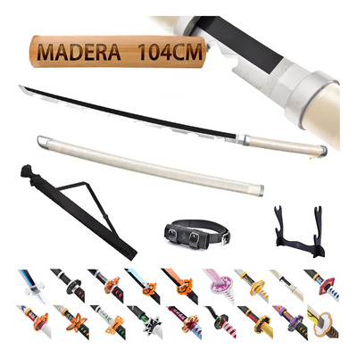 LUDEDE Inosuke Hashibira Madera Katana - 104cm Demon Slayer Anime Con Cinturón, Soporte y Bolsa - Espada Perfecta Para Cosplay, Colección | Envío gratis