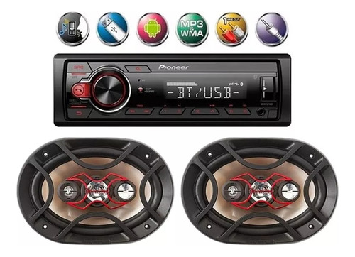 Aparelho 1din Rádio Pioneer Bluetooth Usb + 2 Falante Bravox