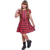 Vestido Infantil + Cinto Xadrez Luxo Festa Junina Country