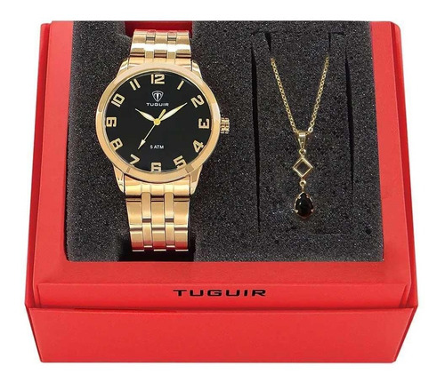 Kit Relógio Feminino Tuguir + Colar 2122 Tg30239 - Dourado