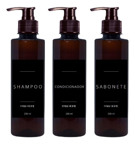 3 Frascos Âmbar Shampoo Sab E Cond 200ml - Decor Minimalista