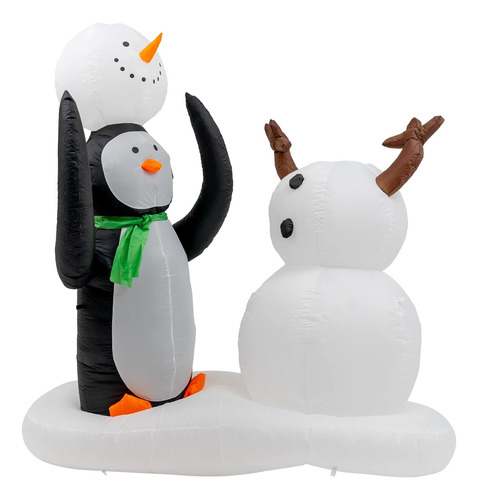 Inflable De Pinguino Y Muñeco De Nieve De 2.1m Con Luz Led 