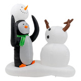 Inflable De Pinguino Y Muñeco De Nieve De 2.1m Con Luz Led 