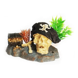 Adorno Calavera Pirata Y Cofre 10x6x4cm Pecera Acuario