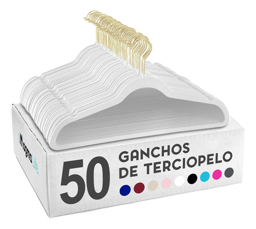 50 Ganchos Para Ropa Terciopelo Antideslizante Premium