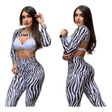 3pz Set Deportivo Animal Print Zebra Tela Colombiana Push Up