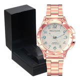 Relógio Feminino Analógico Estiloso Elegante + Caixa Luxo Cor Do Fundo Branco/rosé