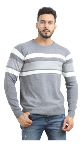 Blusa De Frio Suéter Masculino Gola Redonda Com Listra