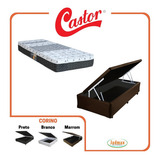 Colchão Castor Molas Solteiro + Cama Box Baú 88x188 Cor Corino Marrom