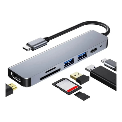 Hub Usb-c 6 En 1 Mr. Gadgets Adaptador Multipuerto Hdmi 4k Usb 3.0 Plateado