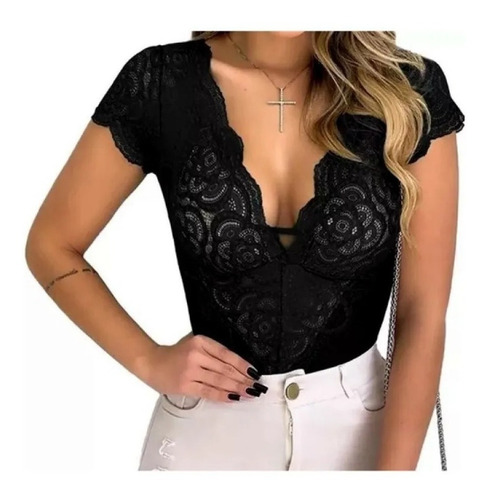 Body Bore Blusa Feminina Renda Guipir Manga Curta Blogueiras