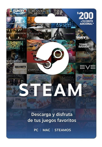 Tarjeta Steam - Saldo Para Steam $200 Mx