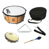 Kit Zabumba 20x20 Pandeiro Triangulo Baqueta Correia Capa